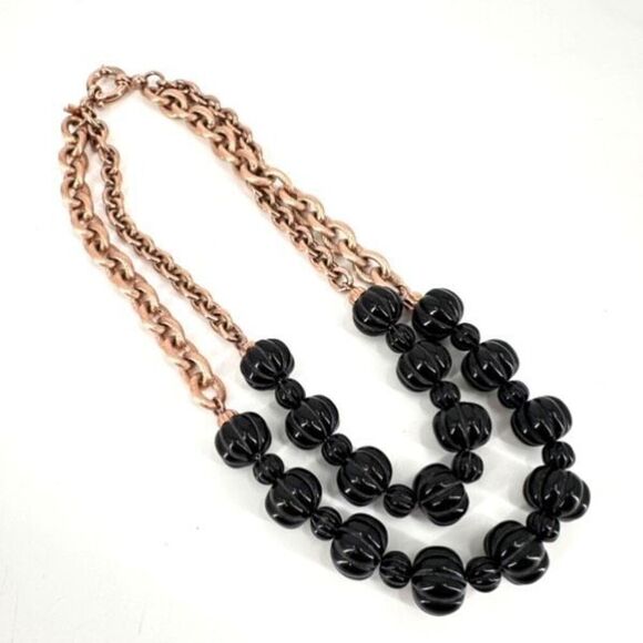 Folli Follie Womens Beaded Chunky Chain Links 2-Strand Necklace Black Gold - Picture 4 of 5